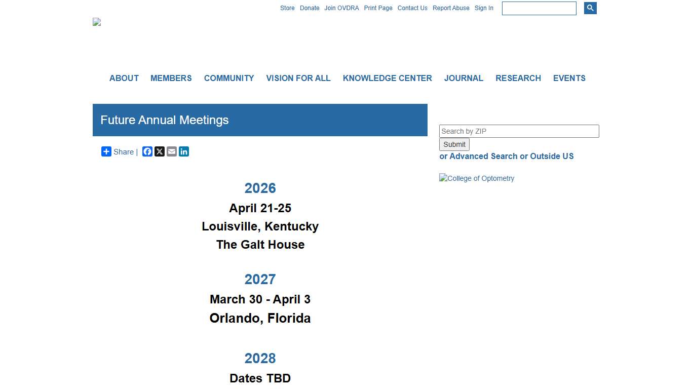 Future Annual Meetings - College of Optometrists in Vision Development (COVD)