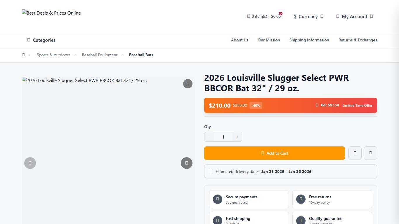 2026 Louisville Slugger Select PWR BBCOR Bat 32" / 29 oz.